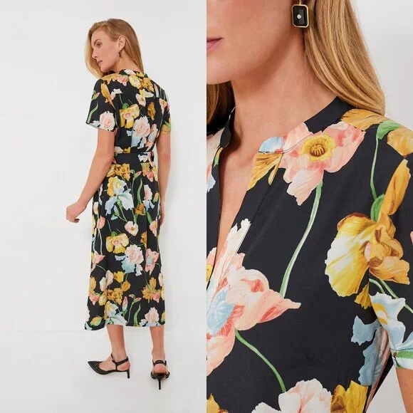 Tuckernuck NEW Black Moonlit Iris Camille Belted Short Sleeve Maxi Dress Size M - Picture 3 of 11